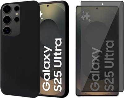 Hoesje geschikt voor Samsung Galaxy S25 Ultra - Privacy Screenprotector Volledig Dekkend Glas - Mat Back Case Zwart