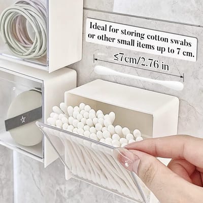 4 stuks wandopbergdoos, wandgemonteerde organizer cosmetica containerbox, wattenpad opslag opbergdoos zelfklevend voor slaapkamer, badkamer, cosmetica, wattenbollen, wattenstaafjes