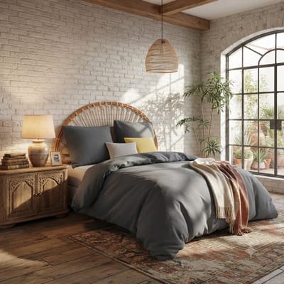 Livatto Dekbedovertrek Set 2 stuks 135x200 cm met 2 kussenslopen 80x80 cm - Microvezel Beddengoed - Antraciet