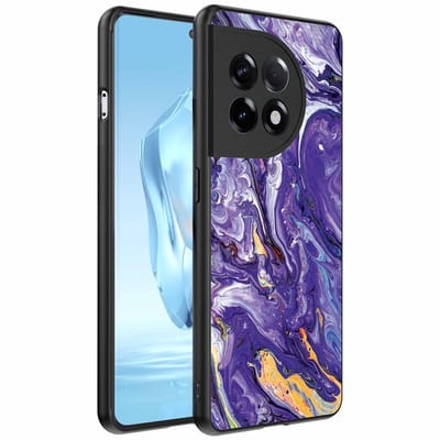 Geschikt voor OnePlus 12 Telefoonhoesje met Paars Goud Marmer Opdruk - TPU Backcover Case Purple Gold Marble Design - Paars Goud - Smartphonica geschikt voor OnePlus 12