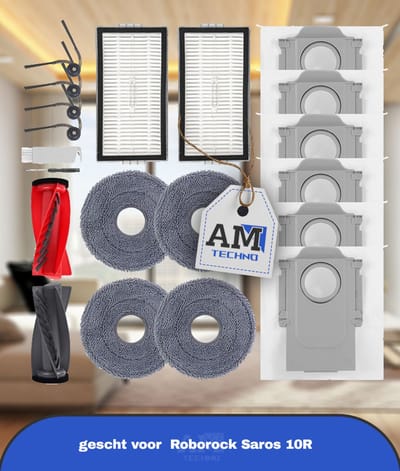 Accessoires gescht voor Roborock Saros 10R stofzuiger,1 hoofdborstels,2 HEPA-filters,6 stofzakken,4 reinigingsdoeken,4 zijborstels (zwart),1 borstel,1 schroevendraaier,20 stuks Accessoirekit