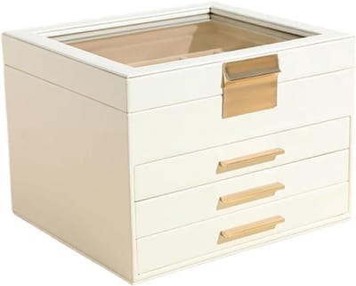 Sieradenopslag Doos - Juwelendoos Organizer - Sieraden Overzichtelijk - Vlekbestendig Waterdicht - 23x20x16.5 cm - Wit