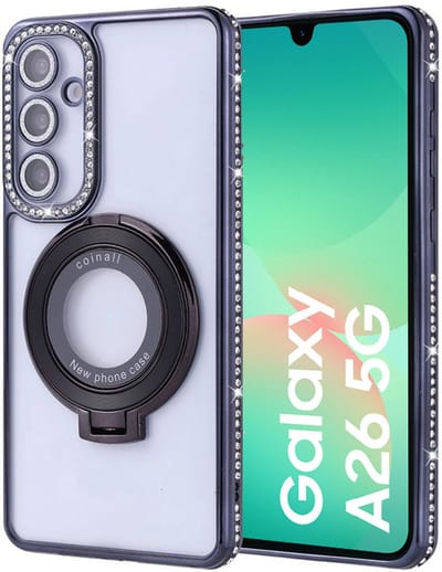 Hoesje met ringhouder geschikt voor samsung galaxy A26 met diamant glitters - Arara backcover - Zwart