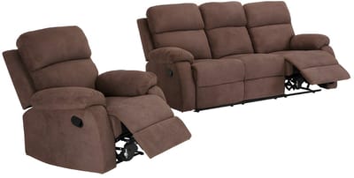 Vente-unique Relaxzitbank en -fauteuil van stof met handmatig mechanisme TOLZANO - Donkerbruin