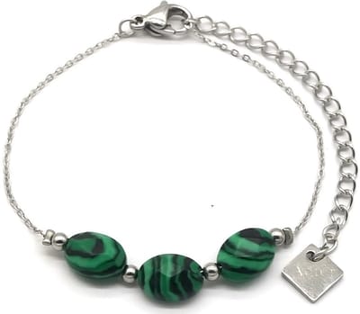 Armband Dames - Malachiet - RVS - Lengte 16-19 cm - Zilverkleurig