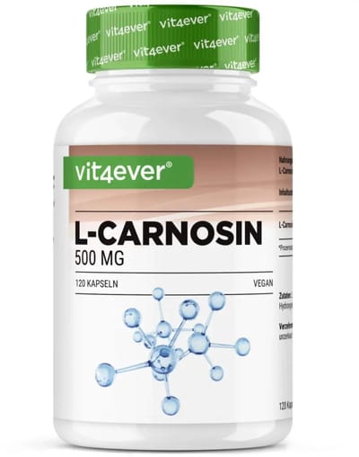Vit4ever - L-Carnosine - 120 capsules - Hooggedoseerd met 500mg per capsule - Natuurlijk dipeptide uit L-Histidine & Beta-Alanine - Veganistisch