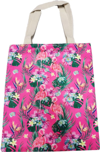 Damestas Flamingo Roze/Groen - Shopper met ritssluiting - Schoudertas - Handtas - Zomer Strandtas
