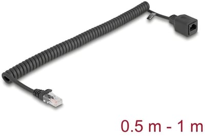 Delock RJ45 Coiled Cable plug to jack Cat.5e UTP 0.5 m to 1 m black