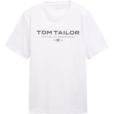 Tom Tailor - Katoenen T-shirt met logo-print - Maat XXL - White