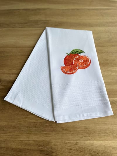 Set van 3 theedoeken - wit - geborduurd - katoen - Sinaasappel – Portugal – theedoek - keukendoek - OP=OP