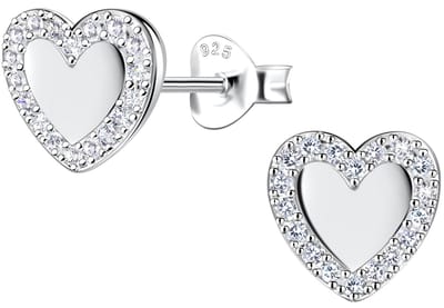 Joy|S - Zilveren hart oorbellen - 8 mm - hartje - gepolijst - rand met zirkonia bewerkt - sterling zilver 925