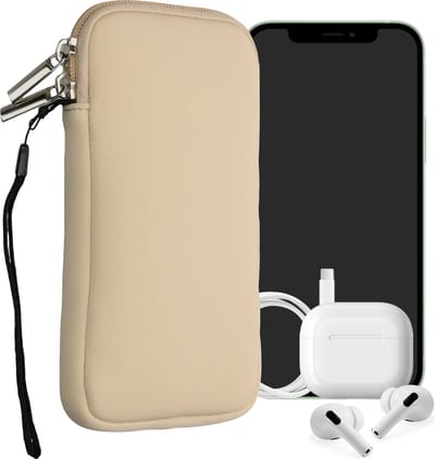 kwmobile telefoontasje universeel geschikt voor XL - 6,7/6,8" smartphones - 17,2 x 8,4 cm - Hoesje met rits en polslusje -In crème -