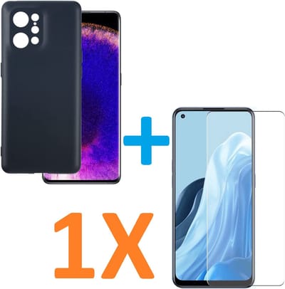 Soft TPU Zwart hoesje Silicone Case + 1 stuk Glas Screenprotector Geschikt voor: Oppo Find X5