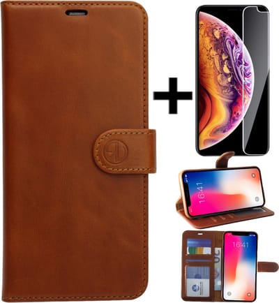 Rico Vitello Leren BookCase iphone 12 pro max/ leren hoesje Geschikt voor Apple iPhone 12 Pro max + gratis screen protector kleur Lichtbruin