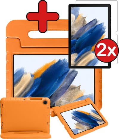 Hoesje - Geschikt voor Samsung Galaxy Tab A8 - Met 2x Screenprotector - Kinderhoes - Shockproof Bumper - Kidsproof Case - Tablethoes - Kinder Hoes Cover - Oranje