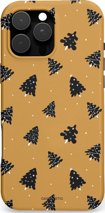 Casetastic hoesje geschikt voor Apple iPhone 16 Pro Max - MagSafe - Dubbellaagse bescherming - Zwarte Kerstboom Feest - Fashion Case - Goud Donkergrijs Taupe