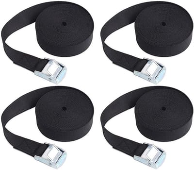 Spanbanden Set - Verstelbare Riemen - Vracht Zekeren - Zinklegering Gesp - 4 Meter Lengte - Zwart