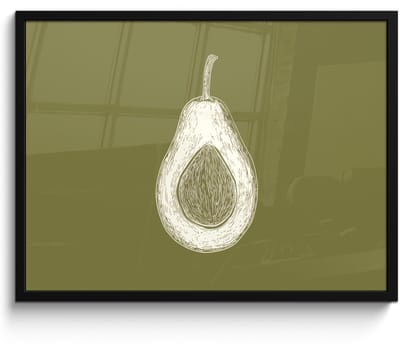 Poster in lijst - Fotolijst 70x50 cm - Posters - Avocado - Minimalistisch - Illustratie - Groen - Posterlijst zwart - Decoratie - Wanddecoratie woonkamer - Muurdecoratie slaapkamer