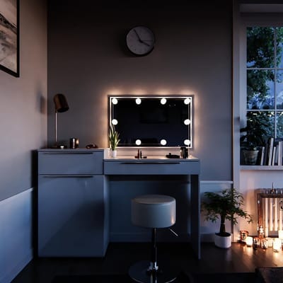 Kaptafel set - Beauty meubel - Make-up aanbrengen - Met LED verlichting - 135 cm breed - Wit hoogglans