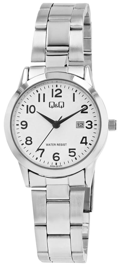 Q&Q-dameshorloge-model a45a-001py-datum aanduiding-duidelijke wijzerplaat-3 atm waterdicht-diameter 30 mm
