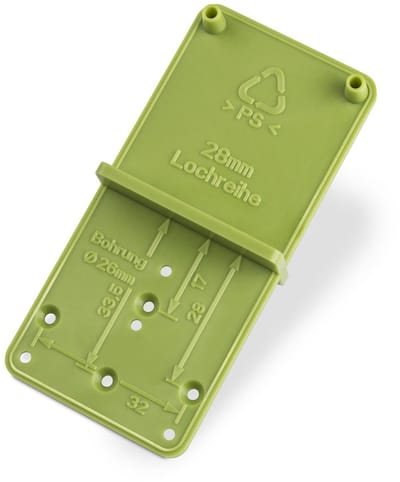 SOTECH EasyGreen boorsjabloon voor potboringen Ø 26 und 35 mm, 32 mm gatenrijen, excentrisch verbindingsbeslag