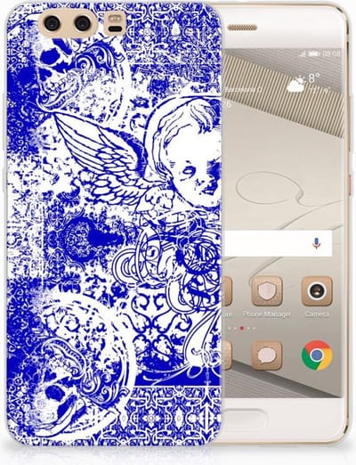 Silicone Back Case Huawei P10 Plus Angel Skull Blauw