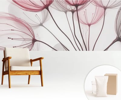 Wallfluent Behang - Bloemensilhouetten Muurbehang - 250x104 cm - Roze Behang - Voor liefhebbers van rust en natuur - Behang Voor de slaapkamer, woonkamer en kantoor - Wanddecoratie Bloemen en planten
