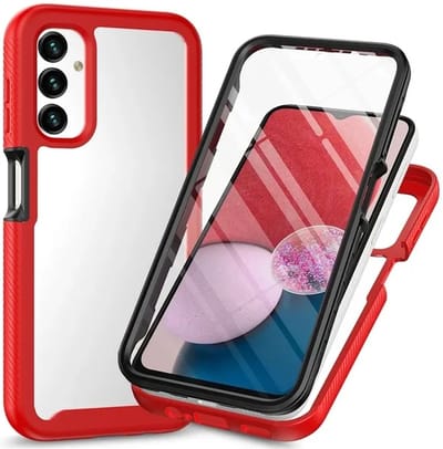 Hoesje met Ingebouwde Screenprotector Geschikt voor Samsung Galaxy A25 | Full Protect valbescherming | Schokbestendige Beschermhoes tegen Vallen | Shockproof | Doorzichtig / Rood