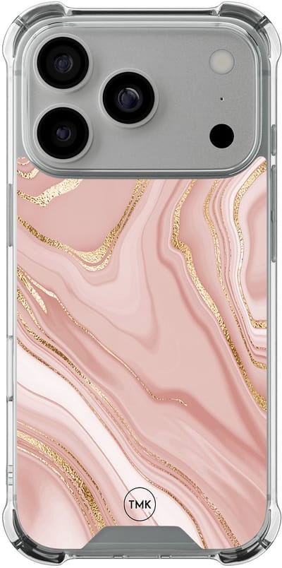Shockproof hoesje geschikt voor Apple iPhone 17 Pro - Rose marble - Schokbestendig - Verhoogde randen - TPU case - Extra Sterke Back Cover - Marmer - Transparant, Roze