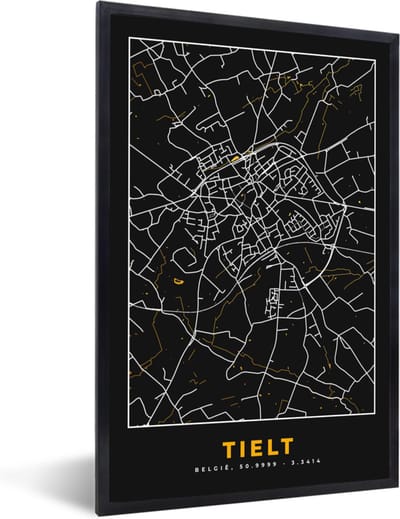 Fotolijst incl. Poster - Stadskaart - Kaart - Tielt - Goud - Plattegrond - 40x60 cm - Posterlijst