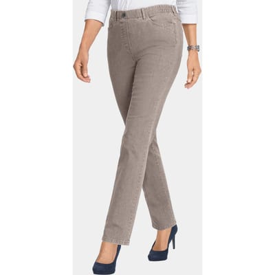 Chic versierde jeans met elastische band - beige - Gr. 27 van Goldner Fashion