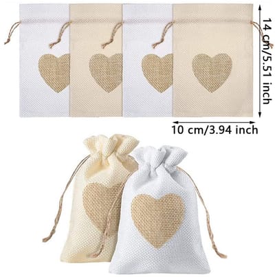 Jute zakjes met trekkoord, jute zakjes, jute zakjes, voor snoep, sieraden, handwerk en kleine geschenken, 2 kleuren