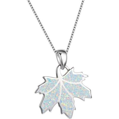 Witte Blauwe Vuur Opaal Hangers Esdoornblad Kettingen Voor Vrouwen Bruiloft Sieraden Vintage Mode 925 Sterling Zilveren Ketting Ketting 45cm white
