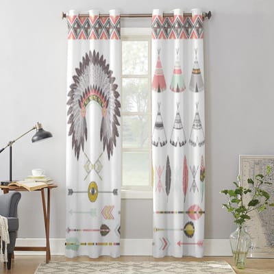 Luxe raamgordijn met inheemse tribale elementen voor woonkamer, slaapkamer, huisdecoratie, keuken voor raamgordijnen 135W x 60H(cm) x1 white