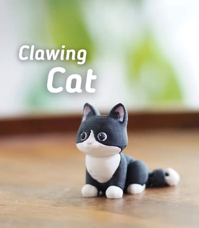 Krabbende Kat 3D Print - Vera's Arts & Dice - Clawing Cat 3D Print - Speelgoed - Verzamelobject - Katten Figuur - Kat Poes Kitten Kater - Zwart Wit