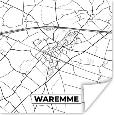 Poster Plattegrond – Waremme – Zwart Wit – Stadskaart - Kaart - België - 100x100 cm XXL