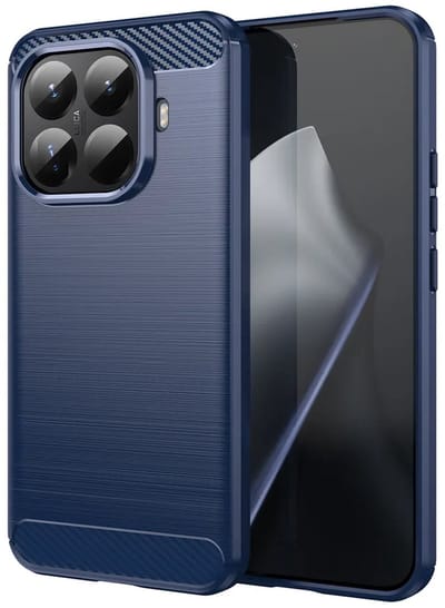 MobyDefend Hoesje - Geschikt voor Xiaomi 15T Pro - TPU Backcover - Geborstelde Metaal & Carbon-Look - Blauw