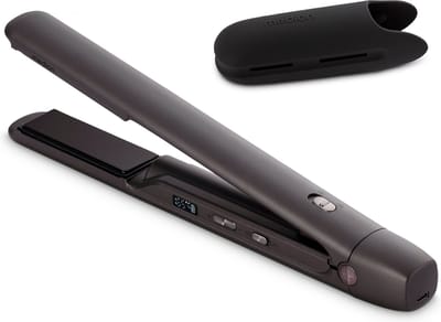 MEDION HS2 Snoerloze stijltang met display (temperatuur- en batterij-indicator, 5 instelbare warmtestanden, flexibele keramische/tourmaline verwarmingsplaten met temperatuursensor, stijltang) grijs