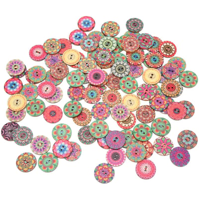 Lot de 100 boutons en bois à motif floral rétro, durables, 25 mm, accessoires de bricolage pour la couture et l'artisanat