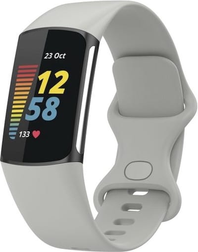 By Qubix - Compatible Fitbit bandje - Geschikt voor Fitbit Charge 5 - Fitbit Charge 6 Sportbandje met dubbele lus - Steen grijs - Maat: S - Horlogeband - smartwatchbandje