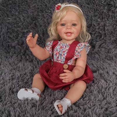 Levensechte 22 inch Pop met Glimlach en Geworteld Blond Haar - Volledig Beweegbare Reborn Babypop voor Meisjes vanaf 3 Jaar
