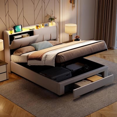 Tweepersoonsbed 160x200 met Hydraulische Opbergruimte en LED Verlichting