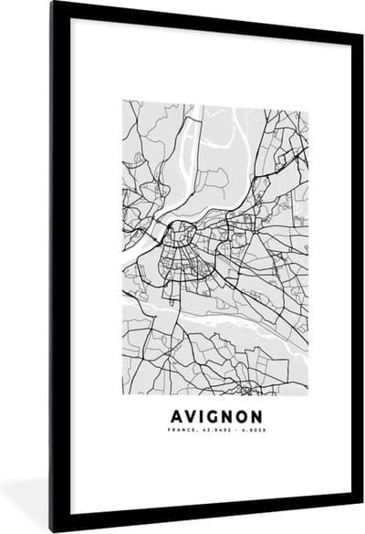 Fotolijst incl. Poster - Frankrijk - Plattegrond - Kaart - Avignon - Stadskaart - 60x90 cm - Posterlijst