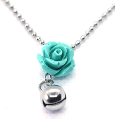 Kinderketting rvs ballchain turkoois koraal roosje 50cm