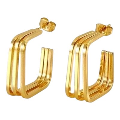 Aramat Jewels | Oorbellen | Goudkleurige Vierkante Triple Oorstekers 25mm | | | |10mm | Staal | Volwassenen | Verkleurd niet
