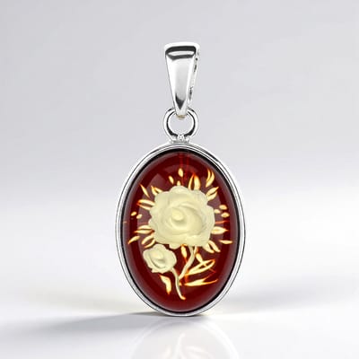 Cavill - Zilveren Hanger met Kersrode Baltische Barnsteen 4,1 ct - 925 Sterling Zilver - Ovaal Cabochon Elegante Sieraad - 31x15 mm