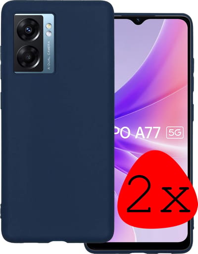 Hoesje 2 Stuks - Geschikt voor OPPO A77 - Sterk & Shockproof - Case Siliconen - Back Cover - Telefoon Hoes - Donkerblauw