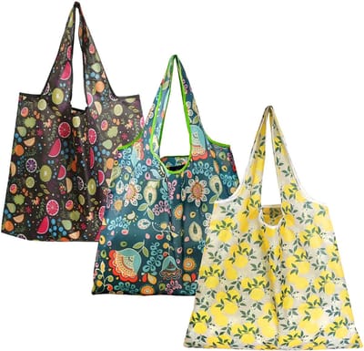 SnelShoppen - 3 Stuks Herbruikbare Shopping Tassen, Vouwbare Winkeltassen in Pouch, Eco Tote Bag, Stevige Handvatten voor Dagelijkse Boeken