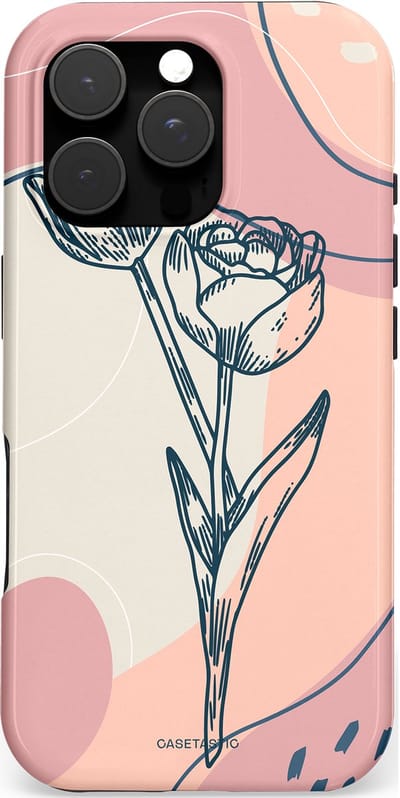 Casetastic hoesje geschikt voor Apple iPhone 16 Pro - MagSafe - Dubbellaagse bescherming - Sierlijke tulp - Fashion Case - Lichtroze Lichtgrijs Perzik Zand