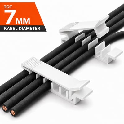 4 Stuks Kabel Organizer voor Bureau en Muur – Kabelhouder met 5 Kabelsleuven tot Ø7 mm – Zelfklevende Kabelclip – Wit